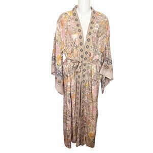 For Love Bell Floral Kimono Robe Size Medium Peach Pink Multicolor